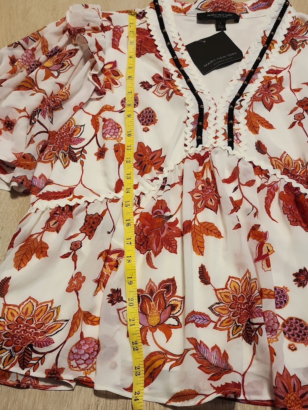 Marc New York Floral Blouse in White and Red-orange
